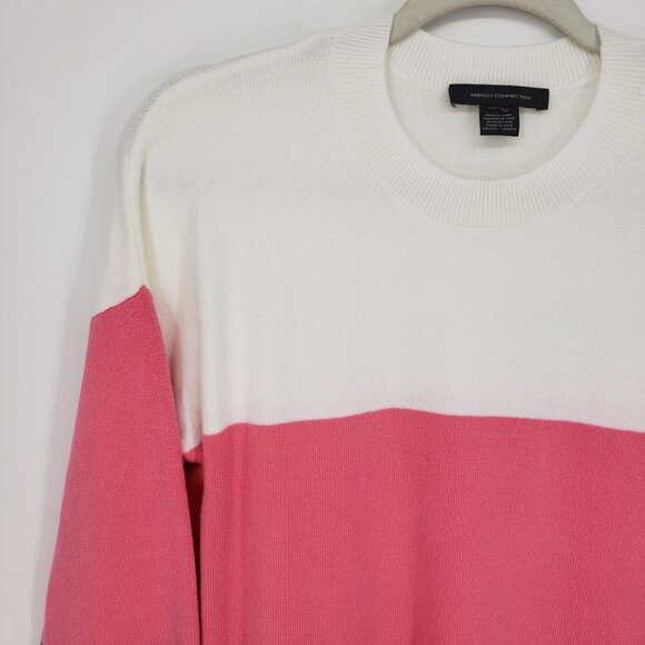 French Connection Color Block Striped Sweater Womens Relaxed Fit Crew Pink Gray - Picture 3 of 7